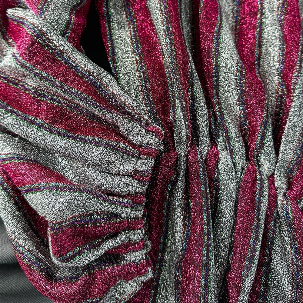 Vintage 70s Magenta Silver Stripe Glitter Sparkle Disco Party Maxi Dress small - Picture 2 of 6